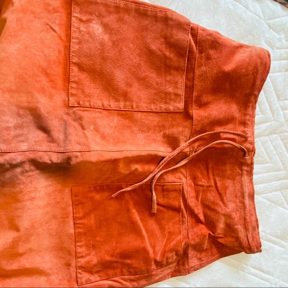Vintage Rust Genuine Leather Suede A-line Skirt w Front Pockets by Dollhouse S - Picture 6 of 11